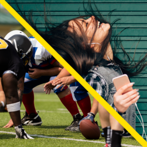 Football players & girl listening to music